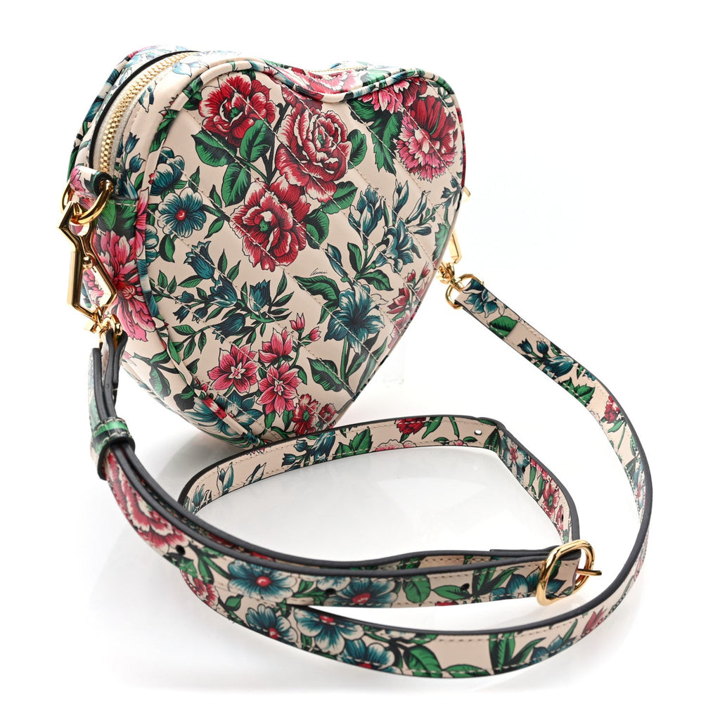 Gucci Calfskin Brit Roses Print Matelasse Diagonal Mini Interlocking G Heart Shoulder Bag Multicolor Multicolor