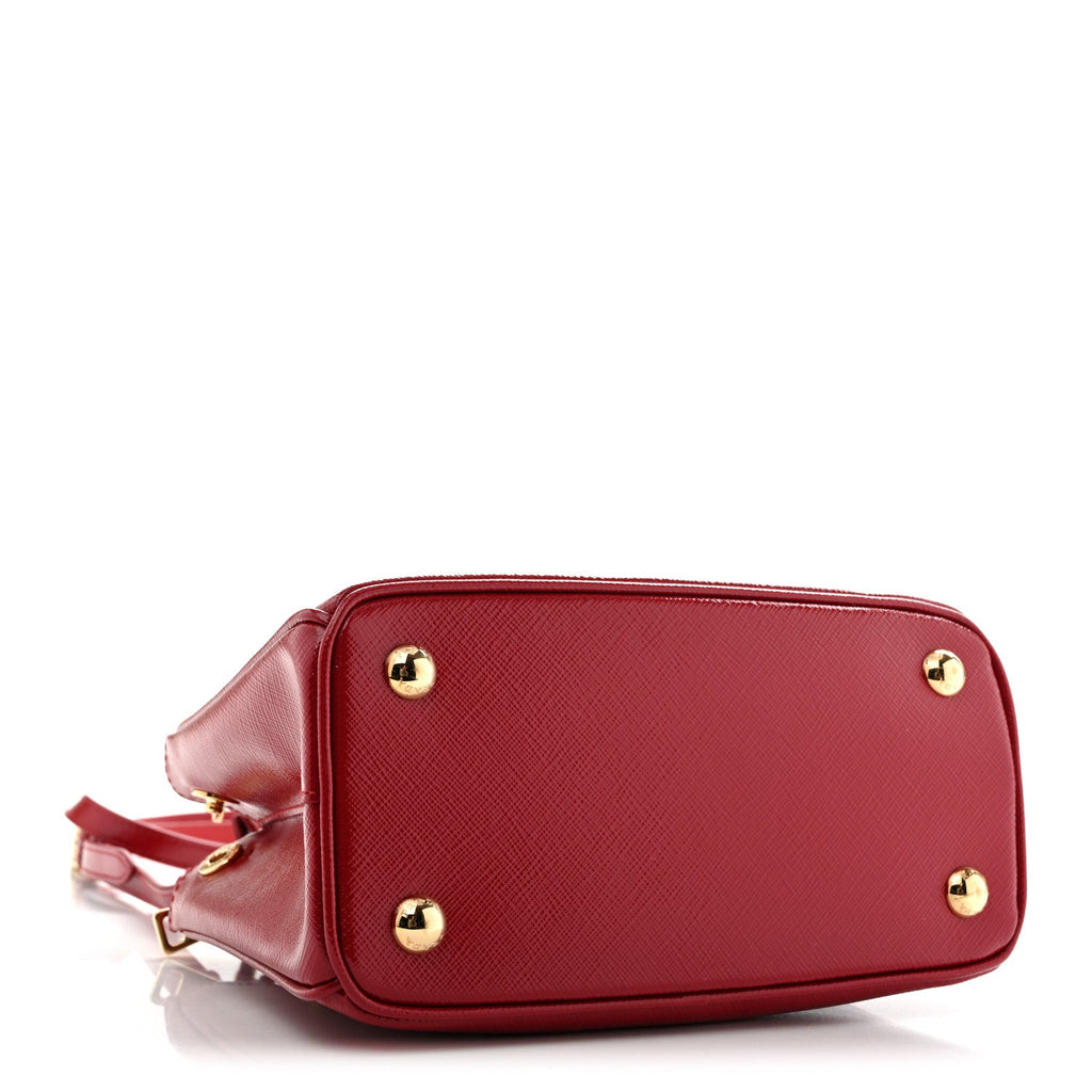 Prada Saffiano Vernice Mini Galleria Double Zip Tote Scarlatto