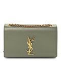 Saint Laurent Grain De Poudre Small Monogram Kate Satchel Green
