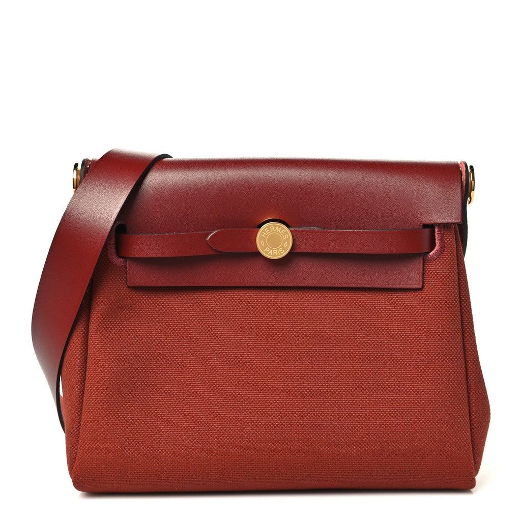 Hermès Military Toile Vache Hunter Herbag Zip Retourne 20 Rouge H