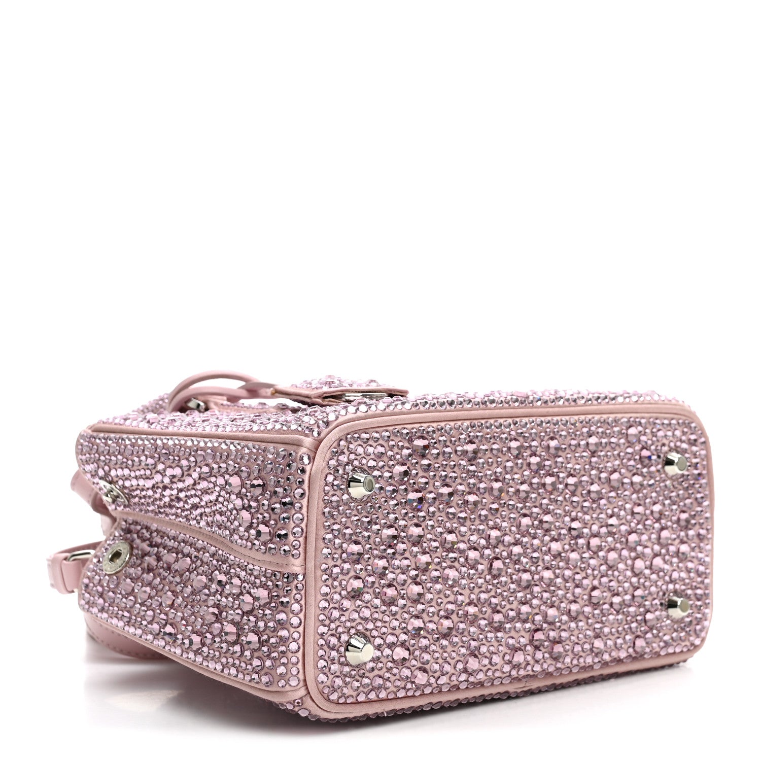 Prada Satin Crystal Mini Galleria Double Zip Tote Alabastro