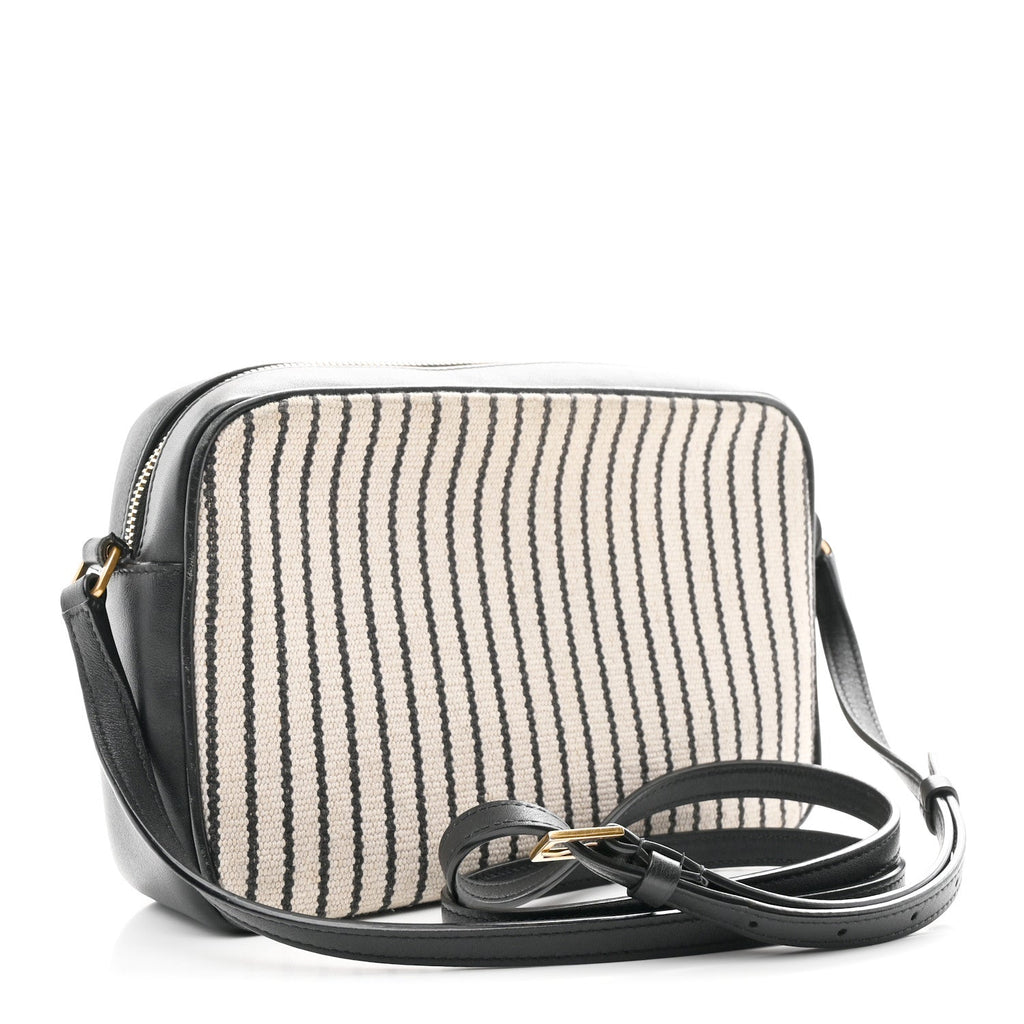 Saint Laurent Canvas Calfskin Monogram Lou Camera Bag Black Grey Cream