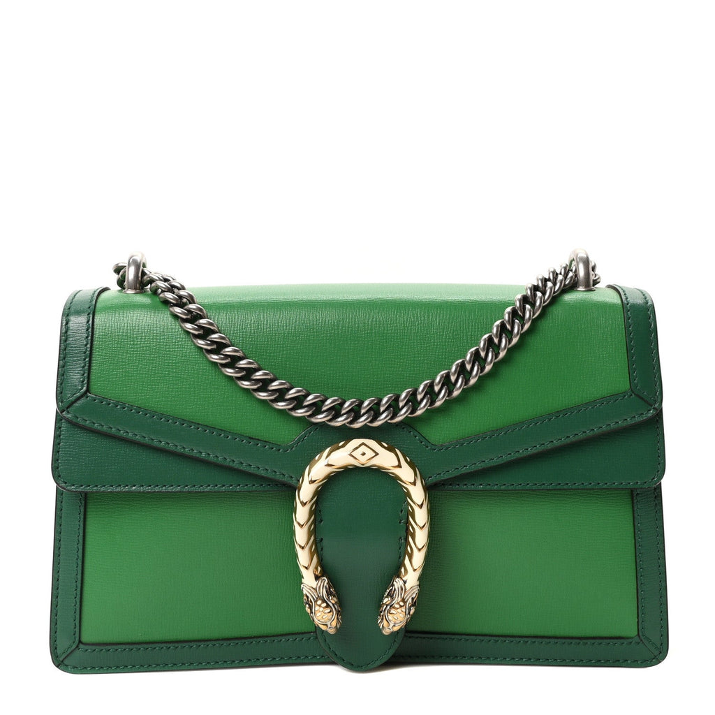 Gucci Azalea Calfskin Enamel Small Dionysus Shoulder Bag New Shamarock Emerald Off White
