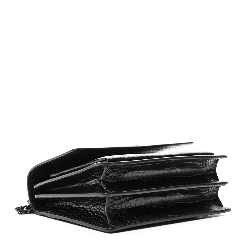 Saint Laurent Calfskin Crocodile Embossed Medium Monochrome Monogram Sunset Black
