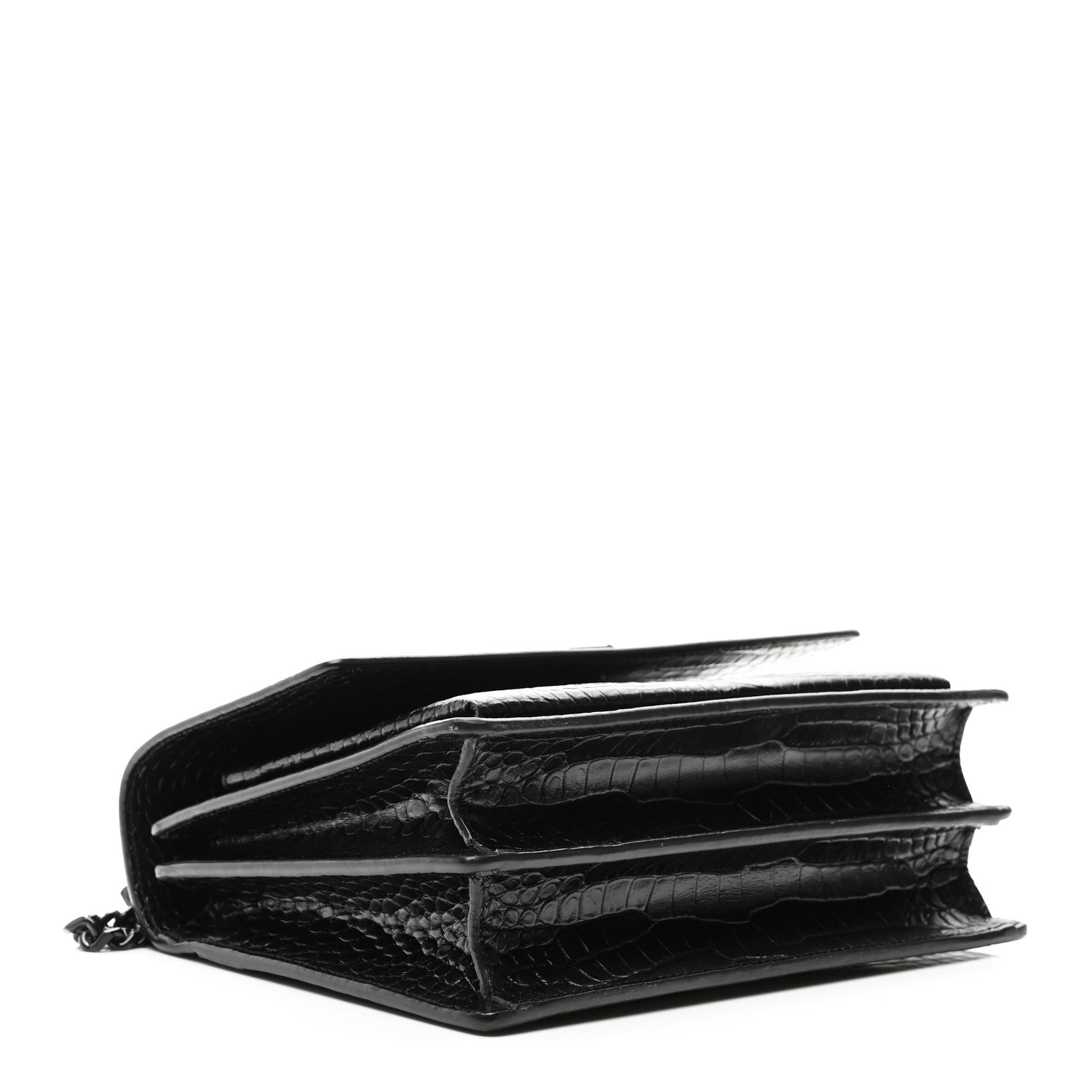 Saint Laurent Calfskin Crocodile Embossed Medium Monochrome Monogram Sunset Black
