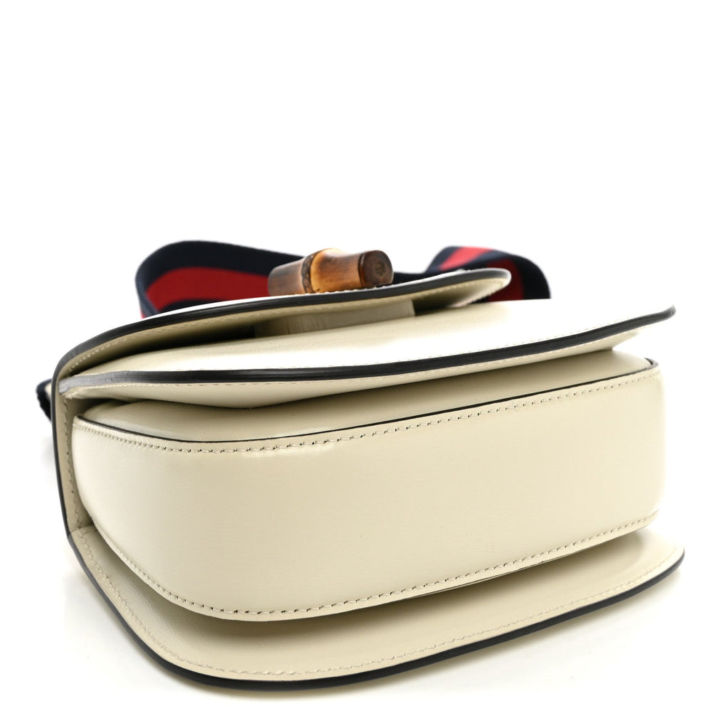 Gucci Boarded Dyana Lux Calfskin Web Mini Bamboo 1947 Top Handle Bag Mystic White