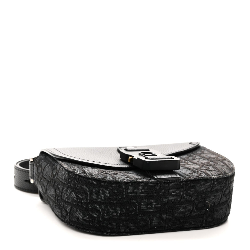 Dior Oblique Jacquard Grained Calfskin Mini Saddle Messenger Bag With Flap Black