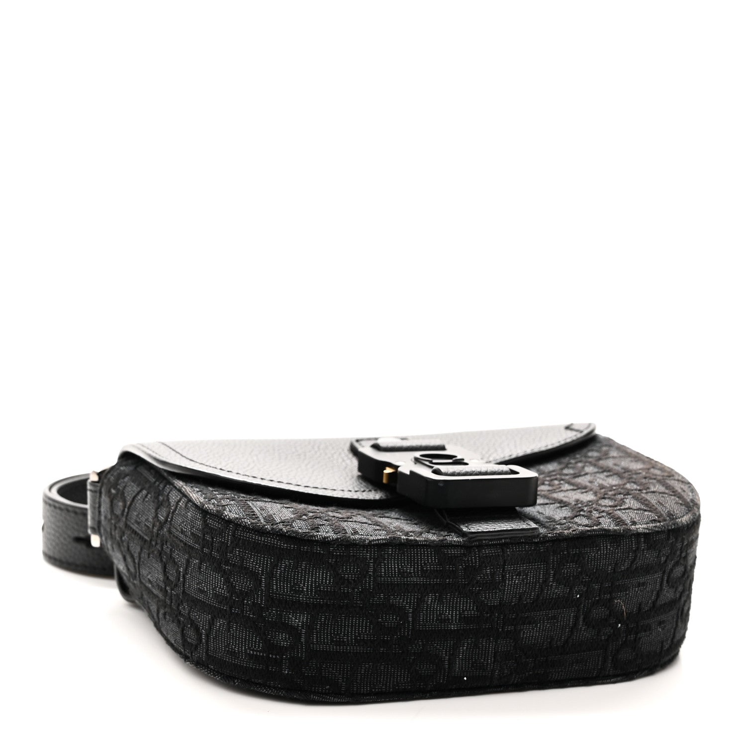Dior Oblique Jacquard Grained Calfskin Mini Saddle Messenger Bag With Flap Black