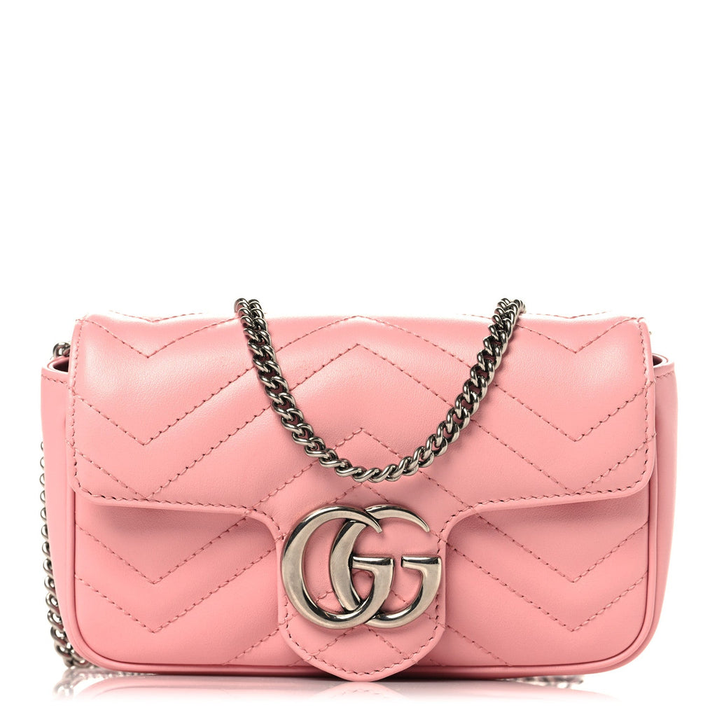Gucci Calfskin Matelasse Super Mini GG Marmont Shoulder Bag Wild Rose