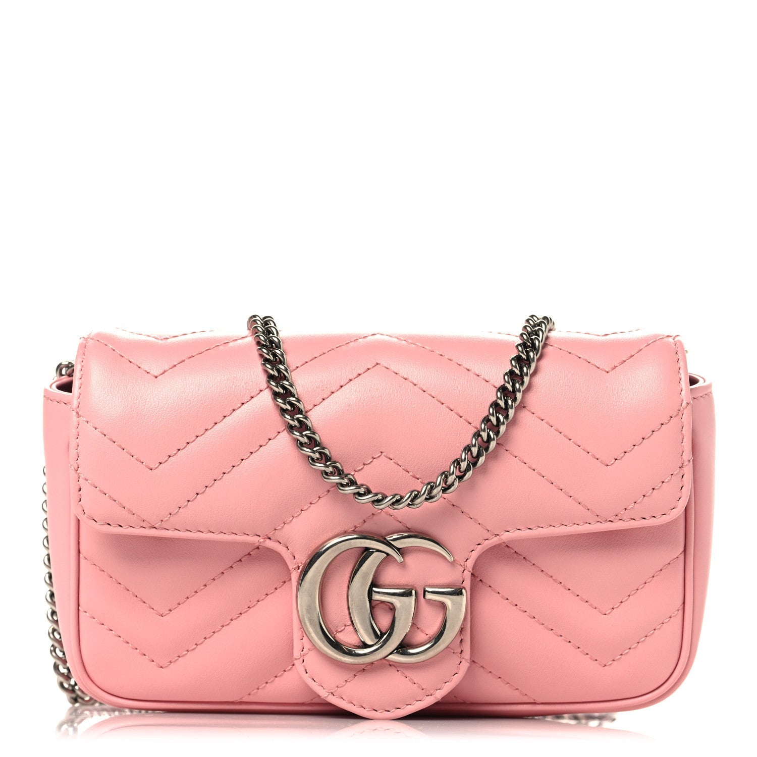 Gucci Calfskin Matelasse Super Mini GG Marmont Shoulder Bag Wild Rose