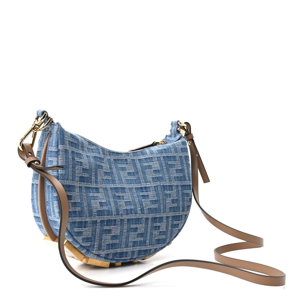 Fendi Denim Vitello King F is Fendi FF Embroidered Mini Fendigraphy Hobo Bag Denim Sand