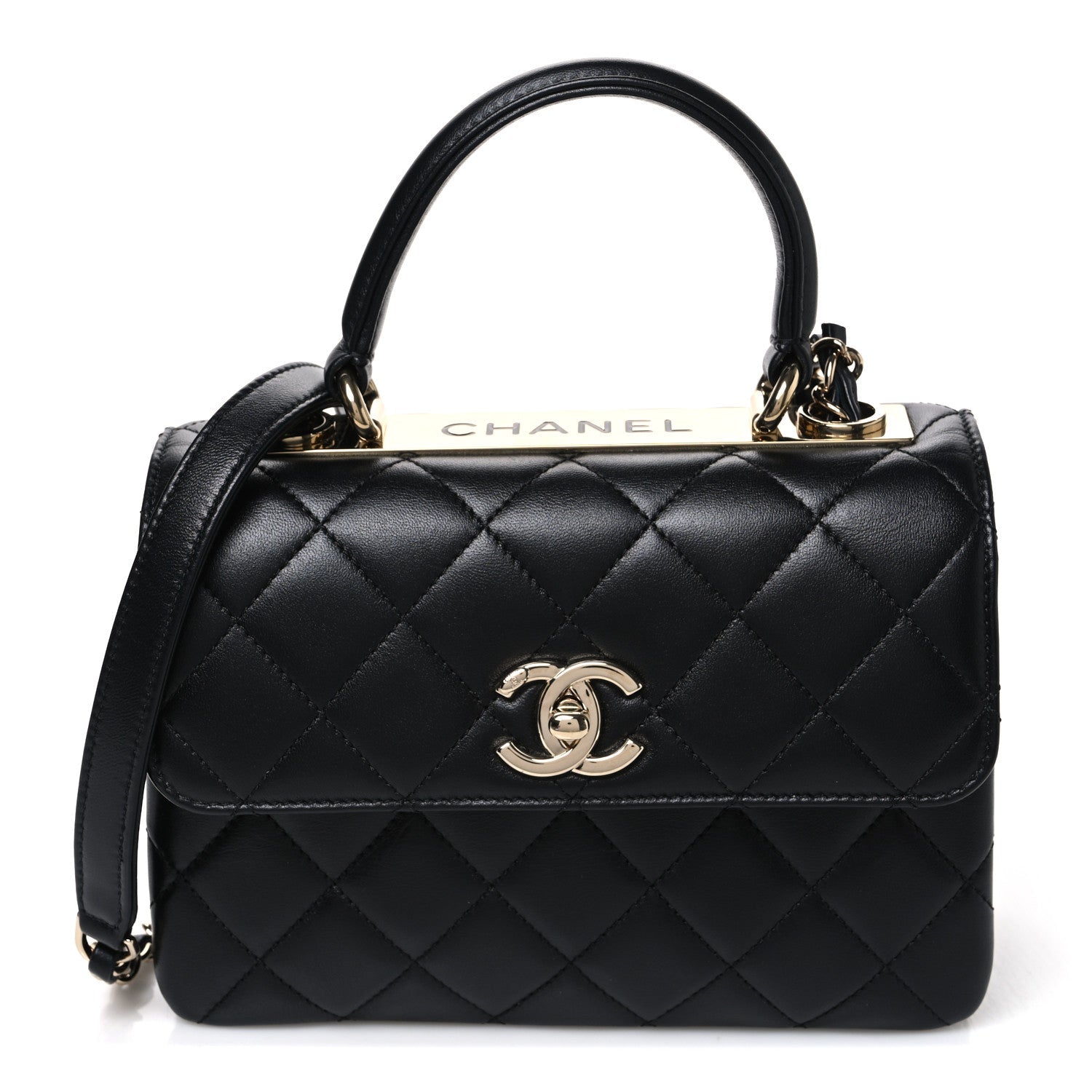 Chanel Lambskin Quilted Mini Trendy CC Dual Handle Flap Bag Black
