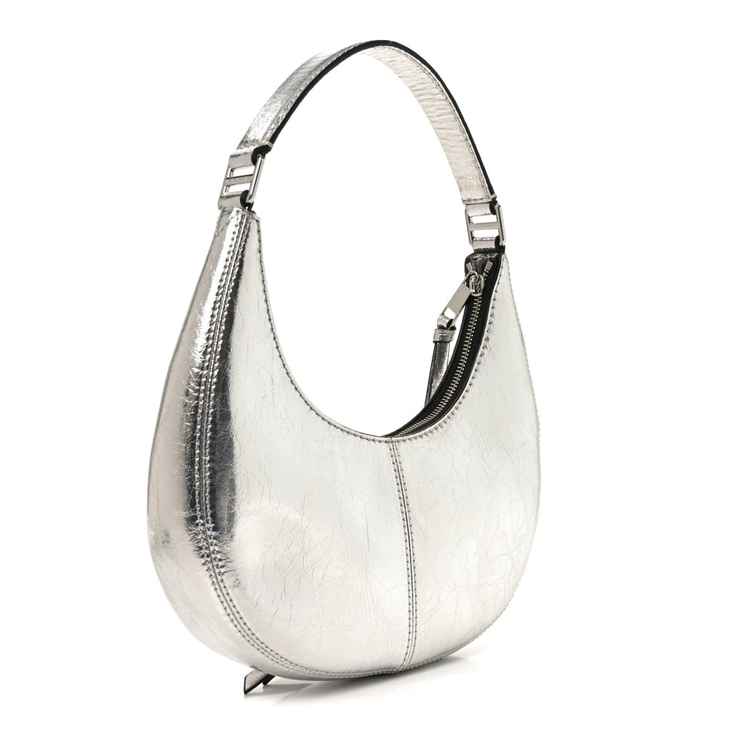 Crinkled Calfskin Crusier Crescent Bag Silver