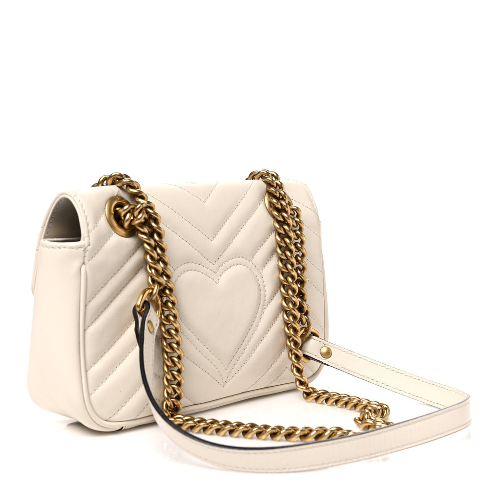 Gucci Calfskin Matelasse Mini GG Marmont Shoulder Bag White