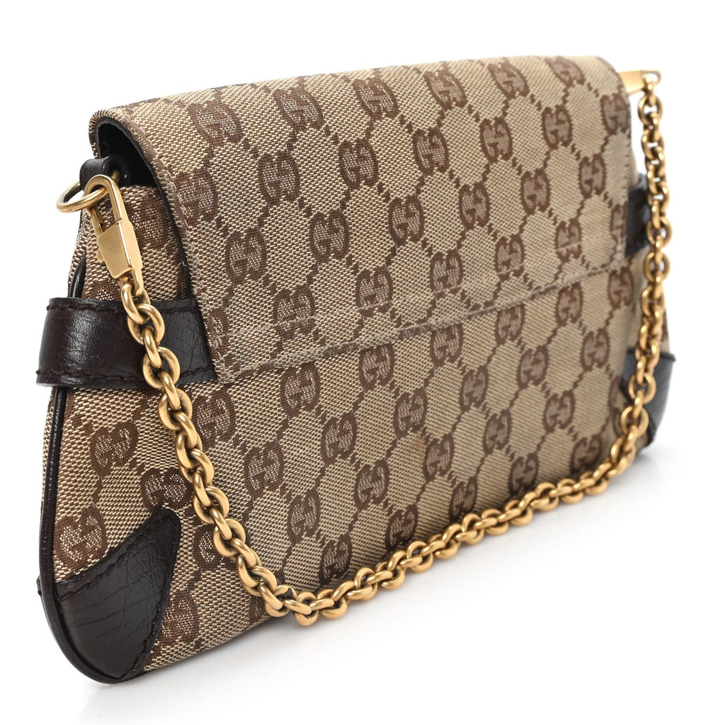 Gucci Monogram Horsebit Clutch Dark Brown