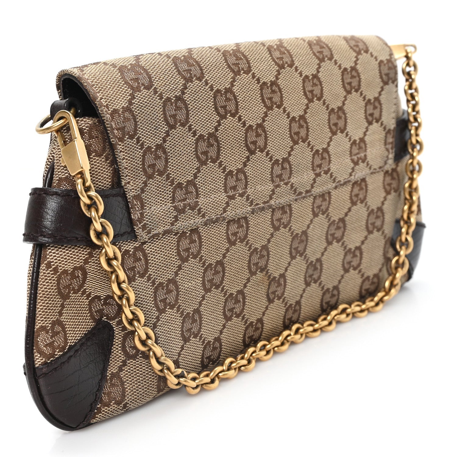 Gucci Monogram Horsebit Clutch Dark Brown