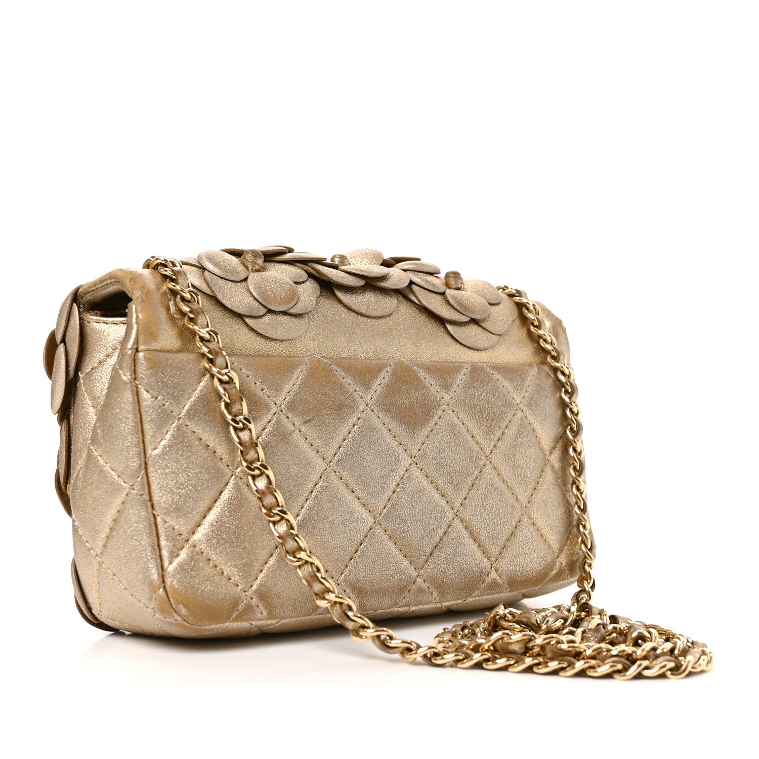 Chanel Metallic Lambskin Quilted Mini Camellia Flap Gold
