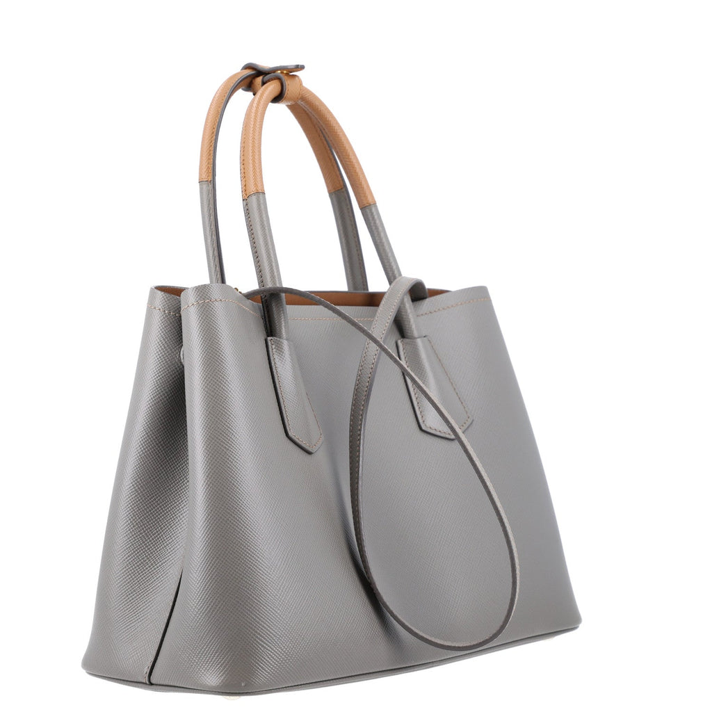 Prada Saffiano Cuir Bi-Color Double Handle Bag Marmo Caramel