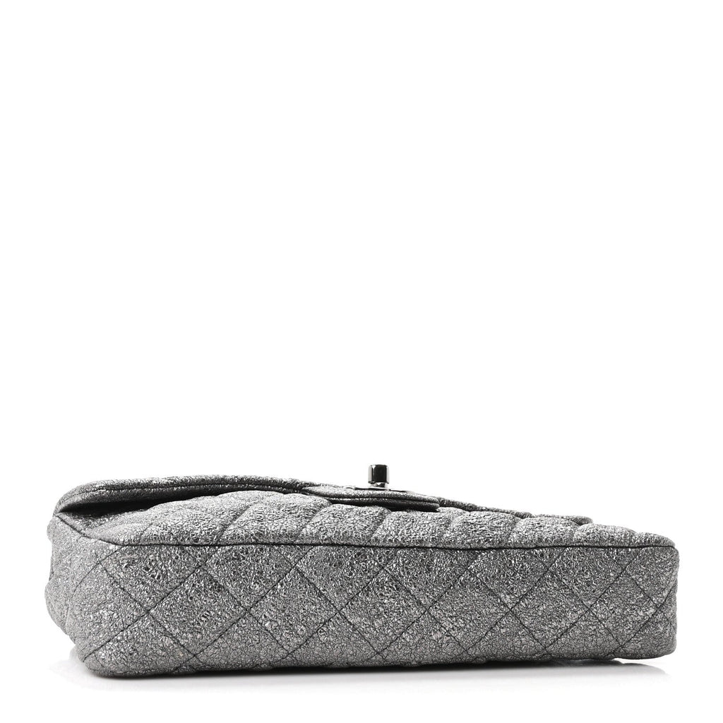 Chanel Metallic Crackled Calfskin Quilted East West Flap Dark Silver
