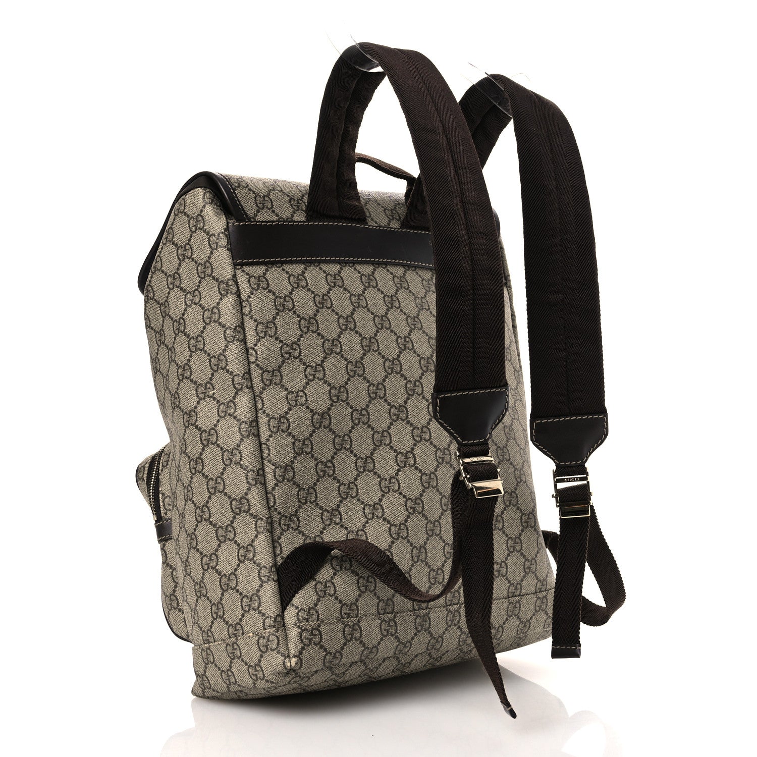 Gucci GG Supreme Monogram Medium Single Buckle Rucksack Backpack Beige Ebony Brown