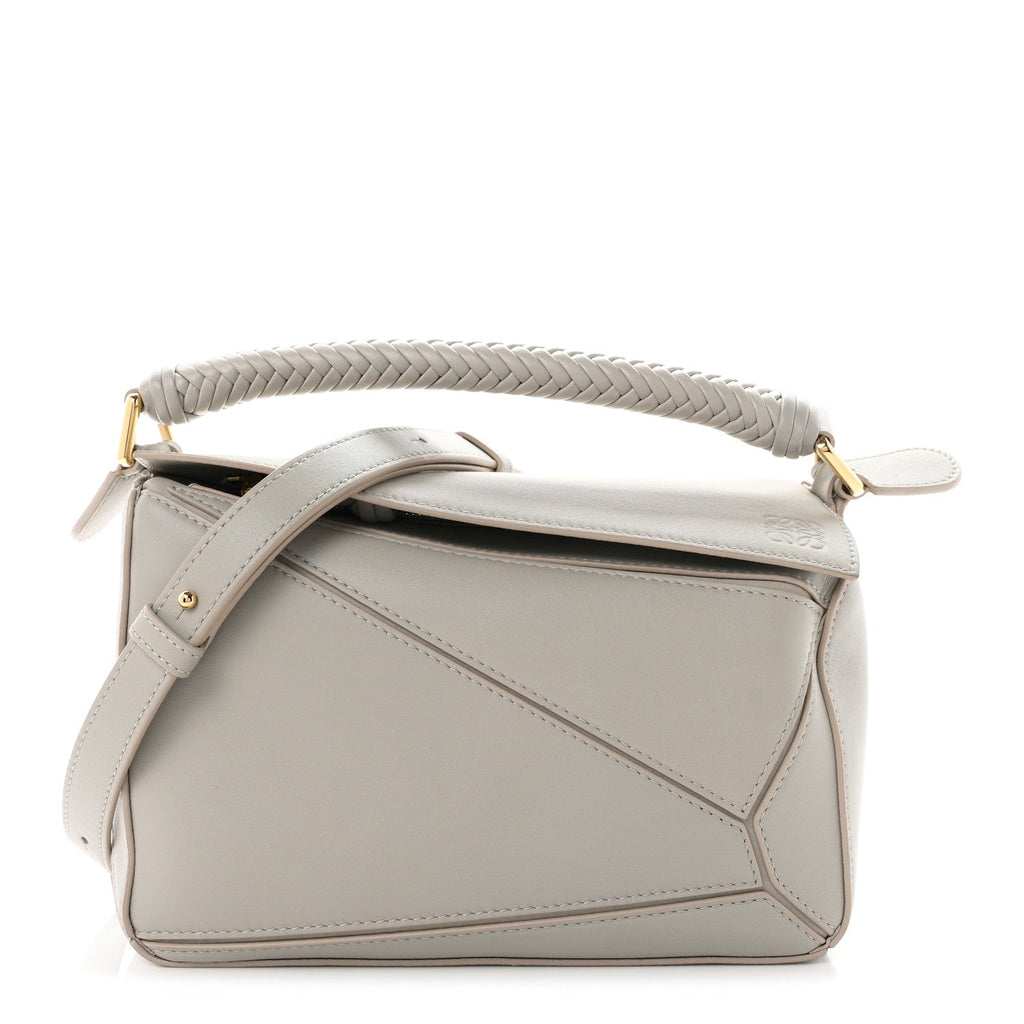 Loewe Calfskin Small Woven Puzzle Bag Shell Grey