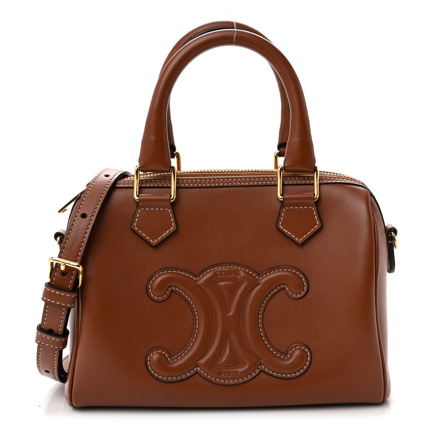 Celine Smooth Calfskin Triomphe Small Boston Bag Tan