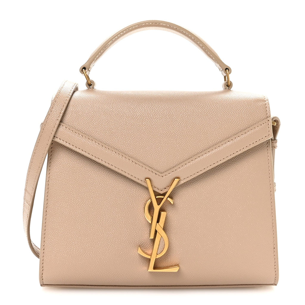 Saint Laurent Grain de Poudre Mini Classic Monogram Cassandra Top Handle Beige