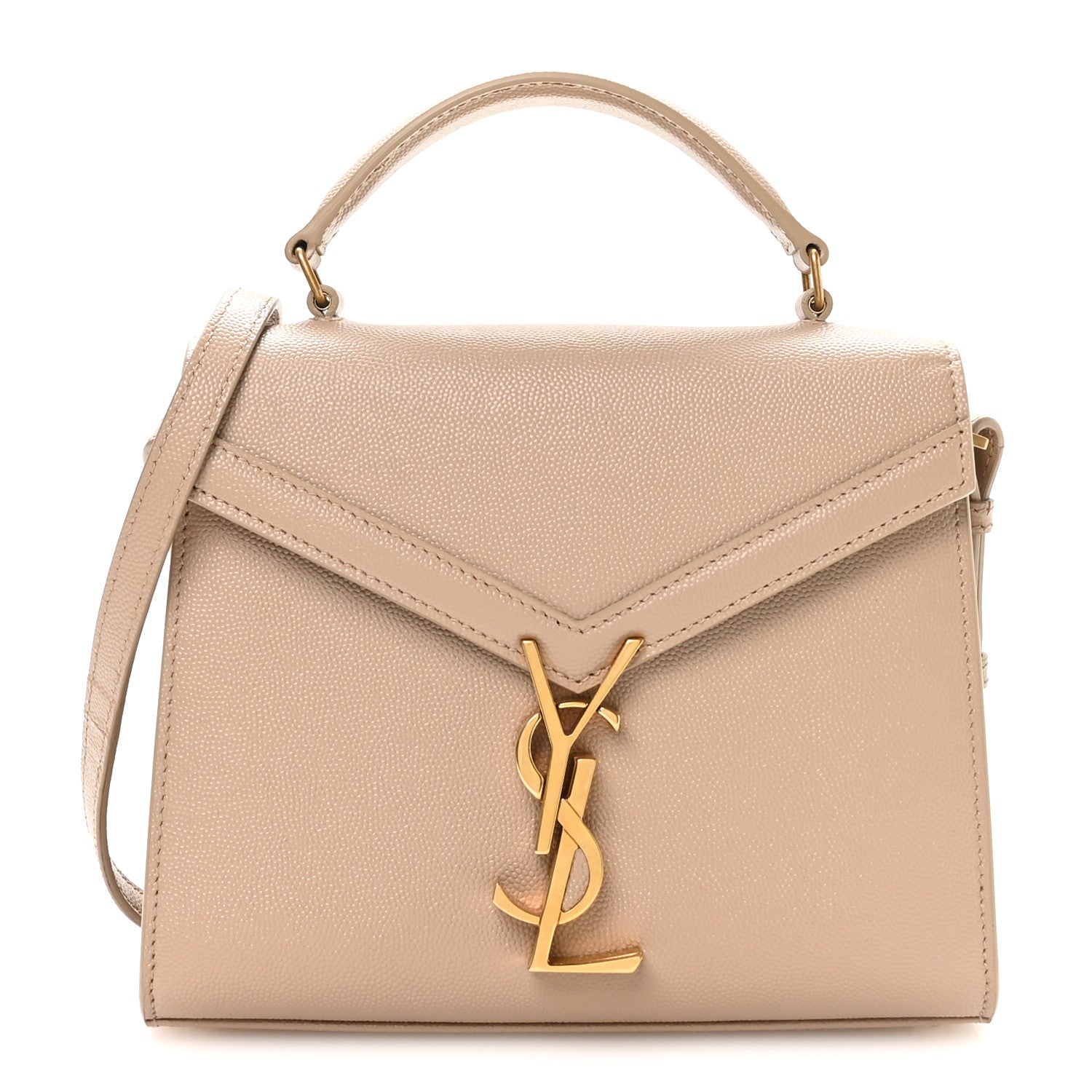 Saint Laurent Grain de Poudre Mini Classic Monogram Cassandra Top Handle Beige
