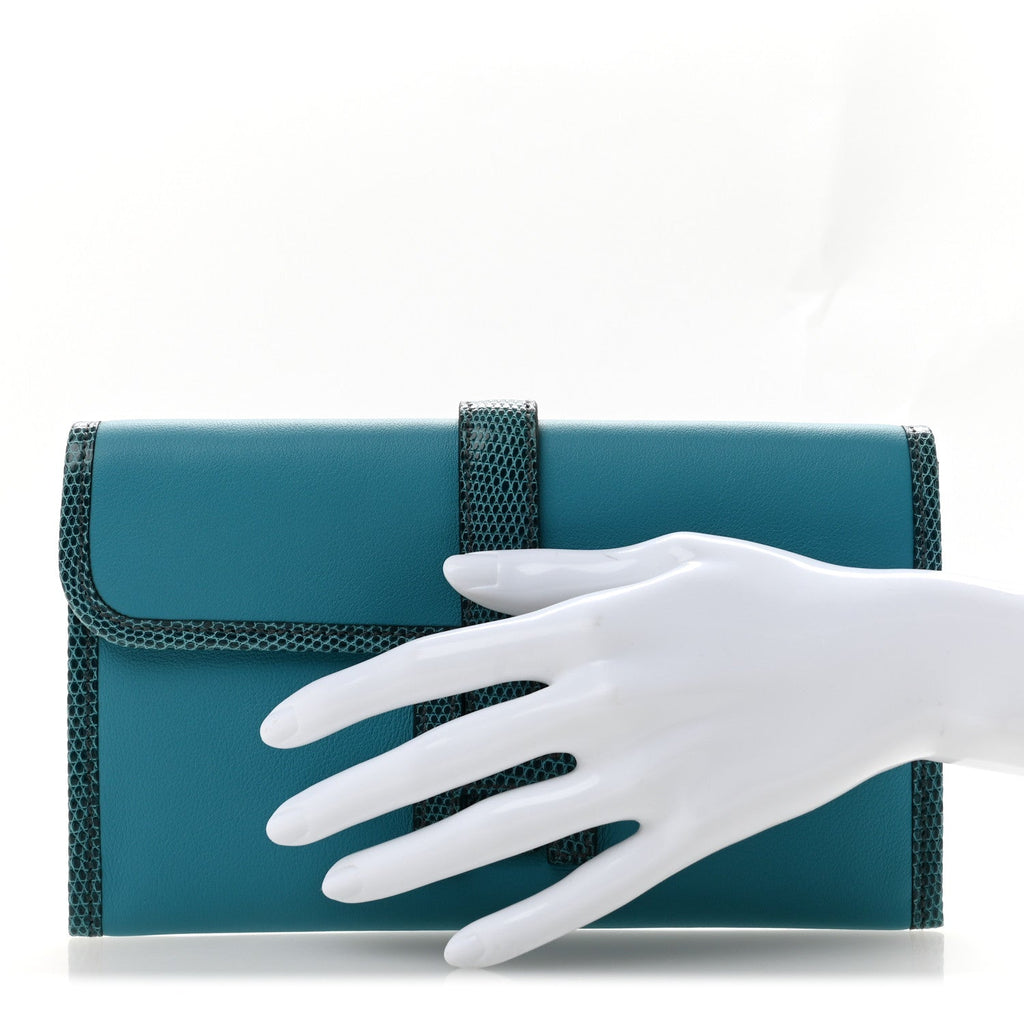 Hermès Swift Lizard Jige Elan Touch Duo Clutch Bleu Paon Mykonos