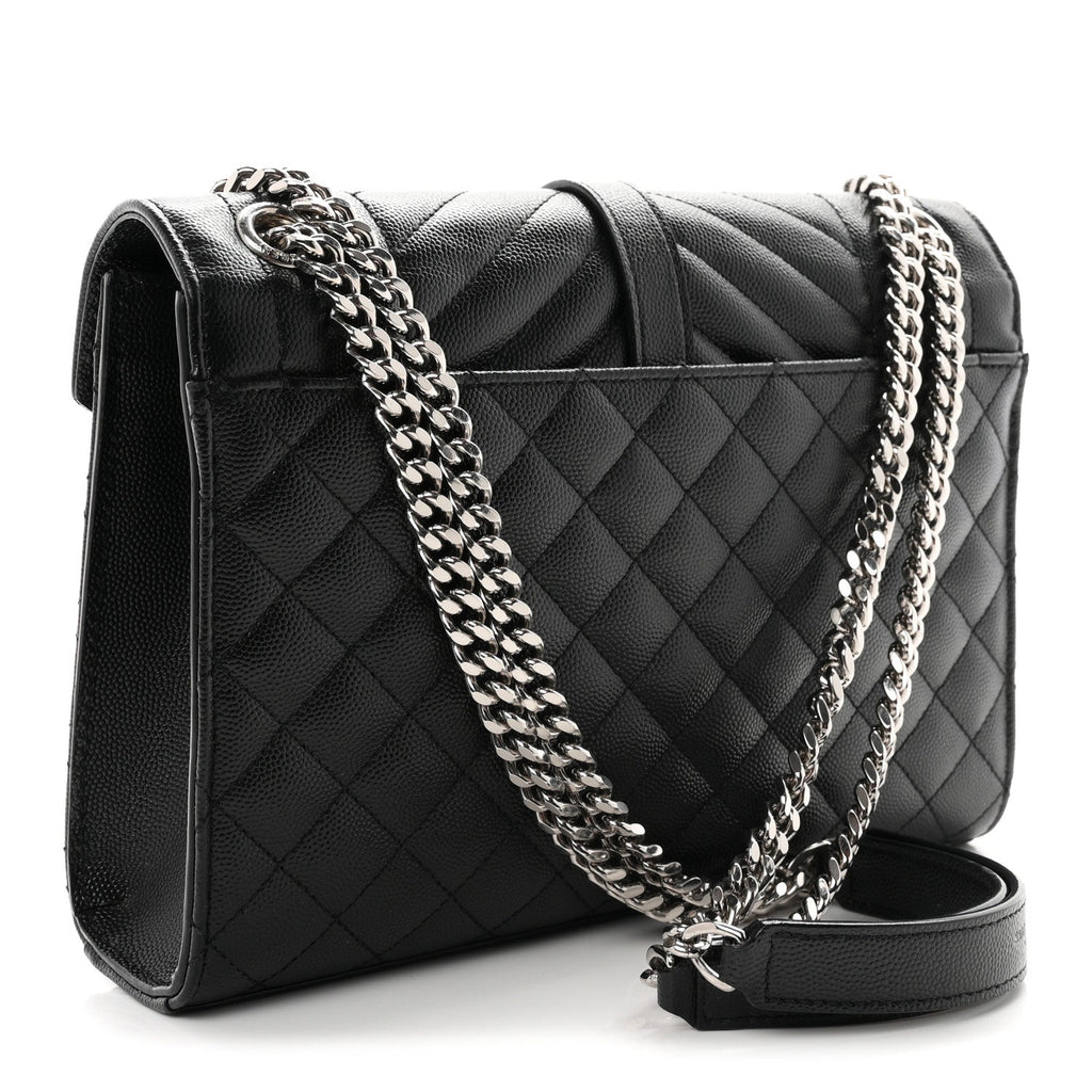 Saint Laurent Grain De Poudre Textured Mixed Matelasse Triquilt Medium Monogram Satchel Black