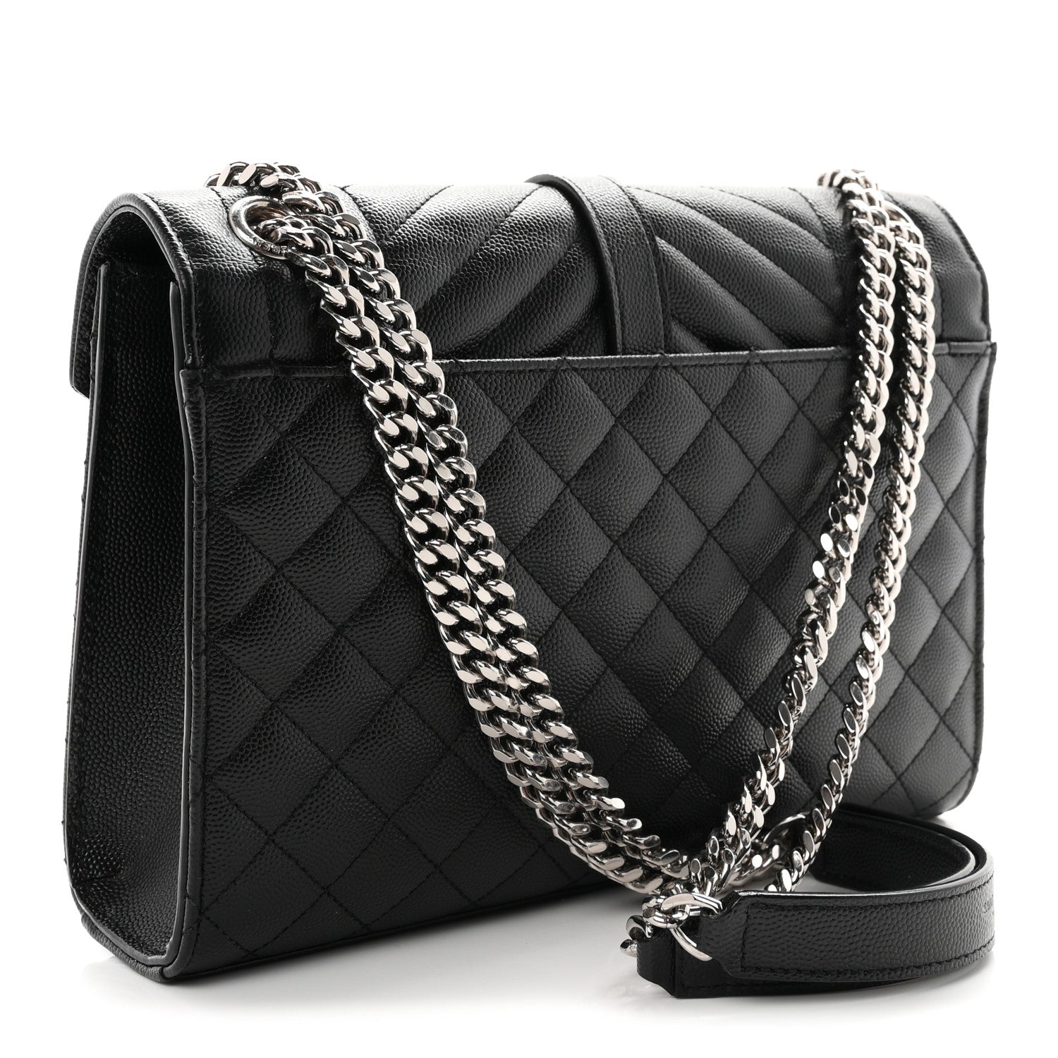 Saint Laurent Grain De Poudre Textured Mixed Matelasse Triquilt Medium Monogram Satchel Black