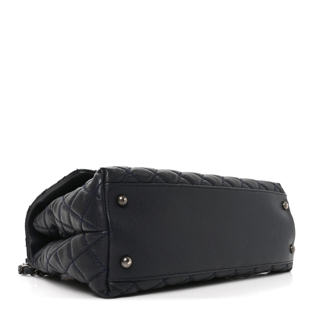 Chanel Caviar Lizard Embossed Quilted Small Coco Handle Flap Navy Blue