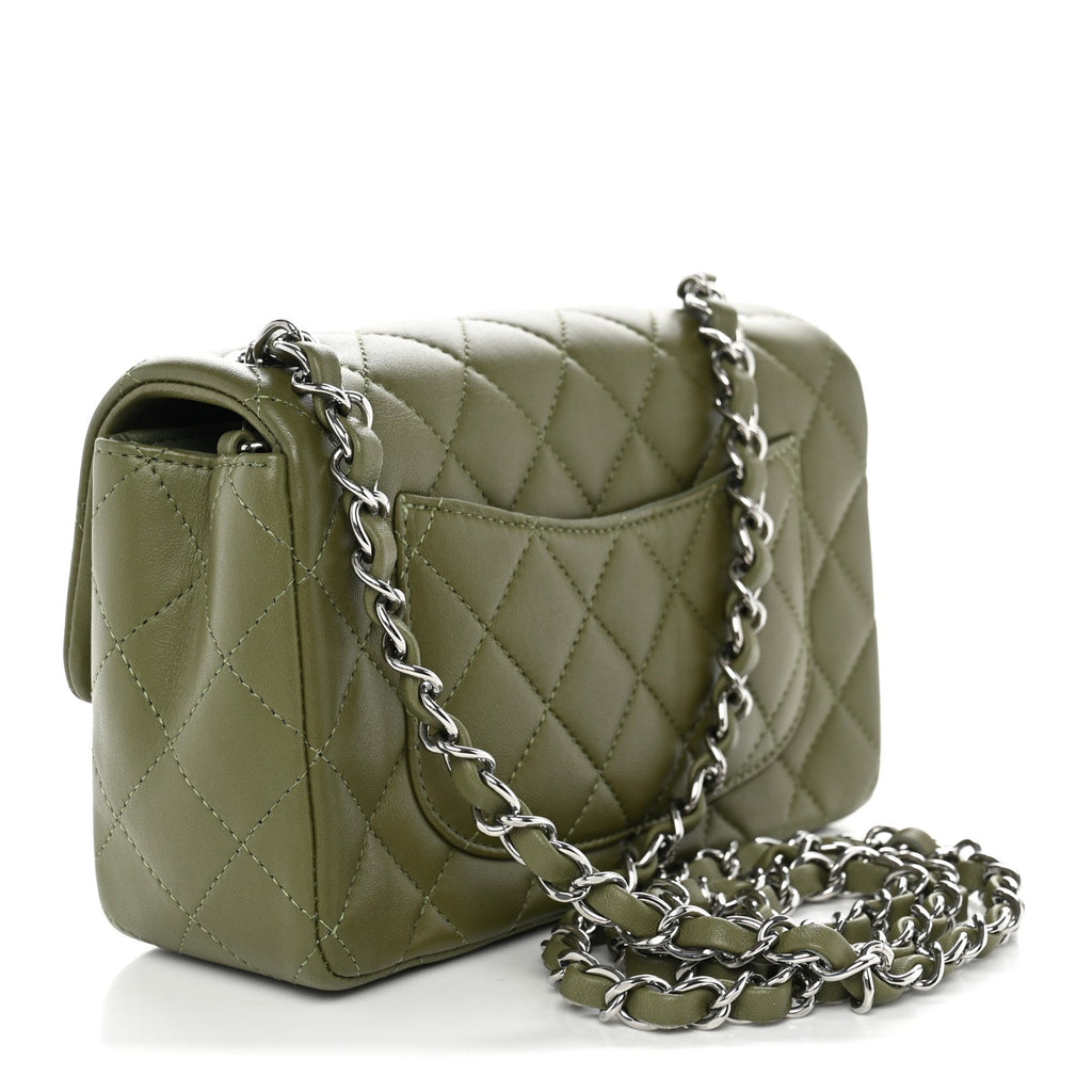 Chanel Lambskin Quilted Mini Rectangular Flap Green