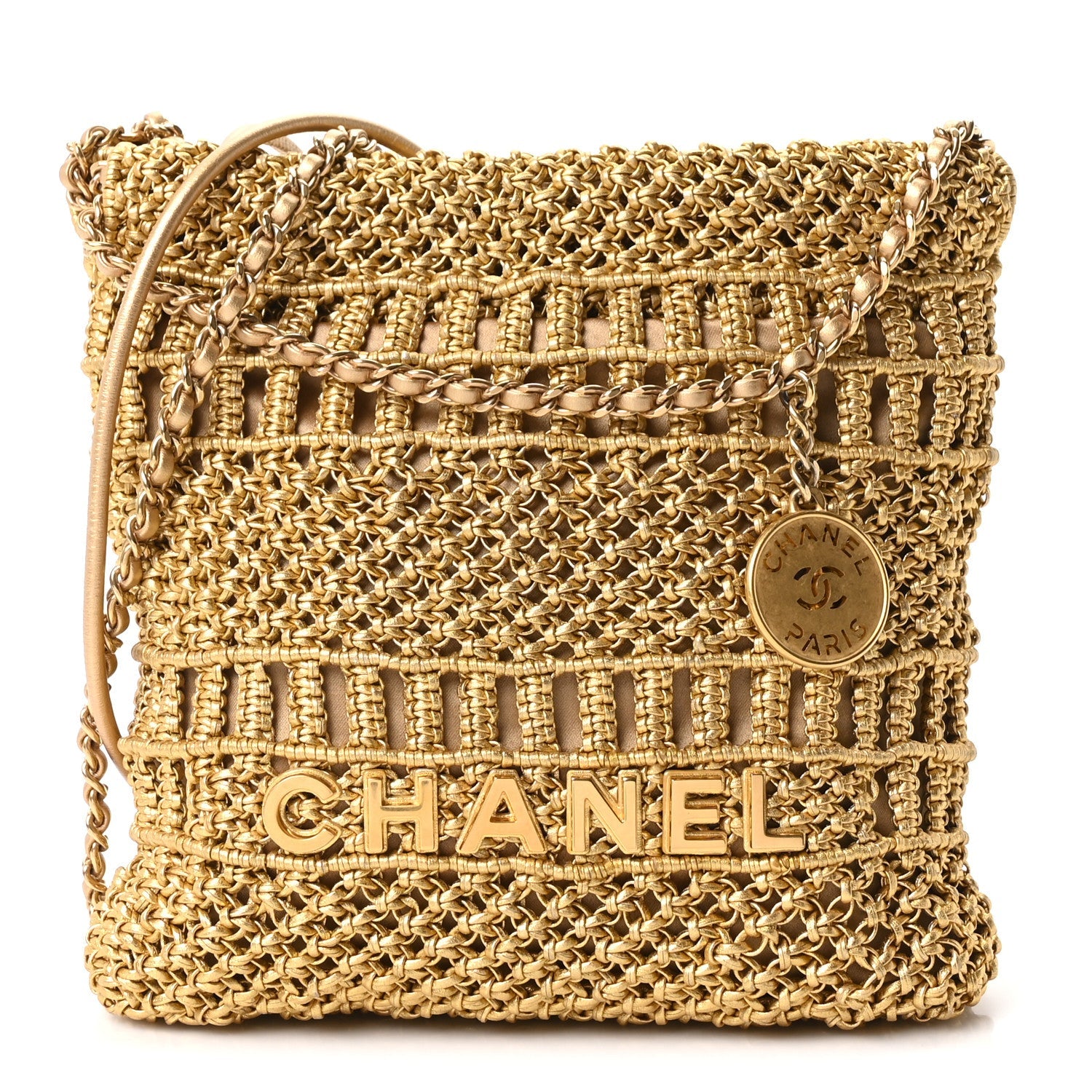 Chanel Metallic Calfskin Macrame Mini Chanel 22 Gold