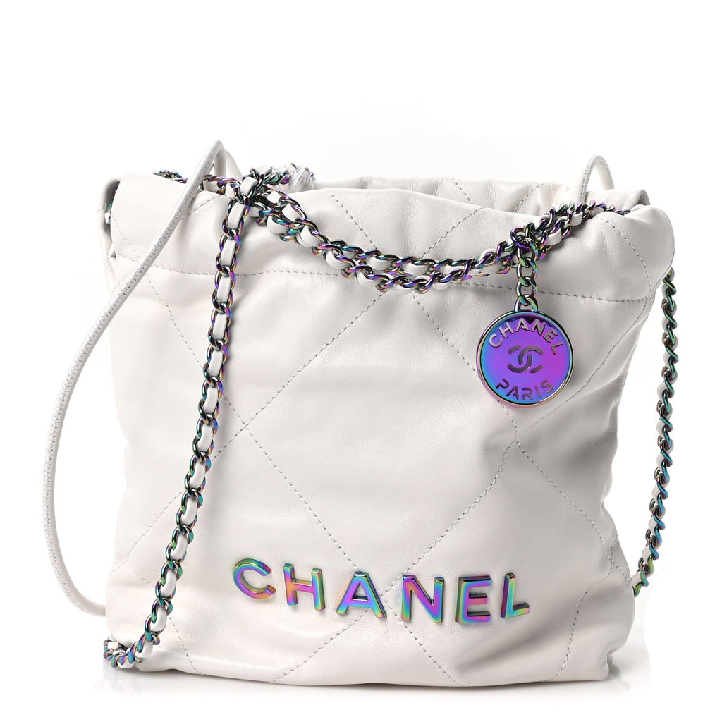 Chanel Shiny Calfskin Quilted Rainbow Mini Chanel 22 White