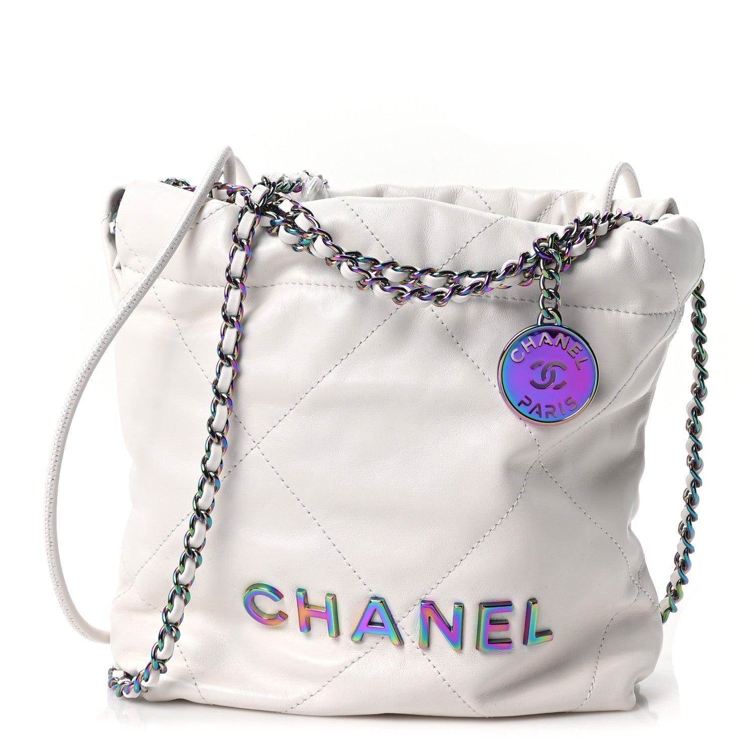 Chanel Shiny Calfskin Quilted Rainbow Mini Chanel 22 White