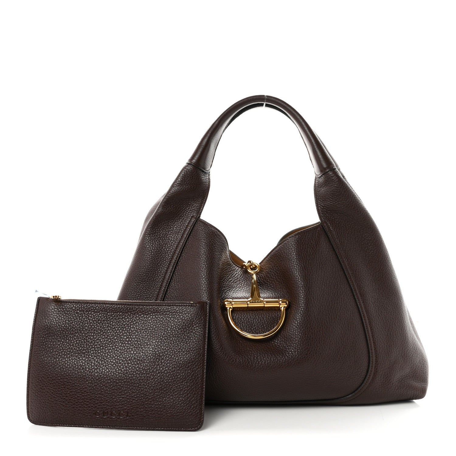 Gucci Grained Calfskin Softbit Maxi Shoulder Bag Dark Brown