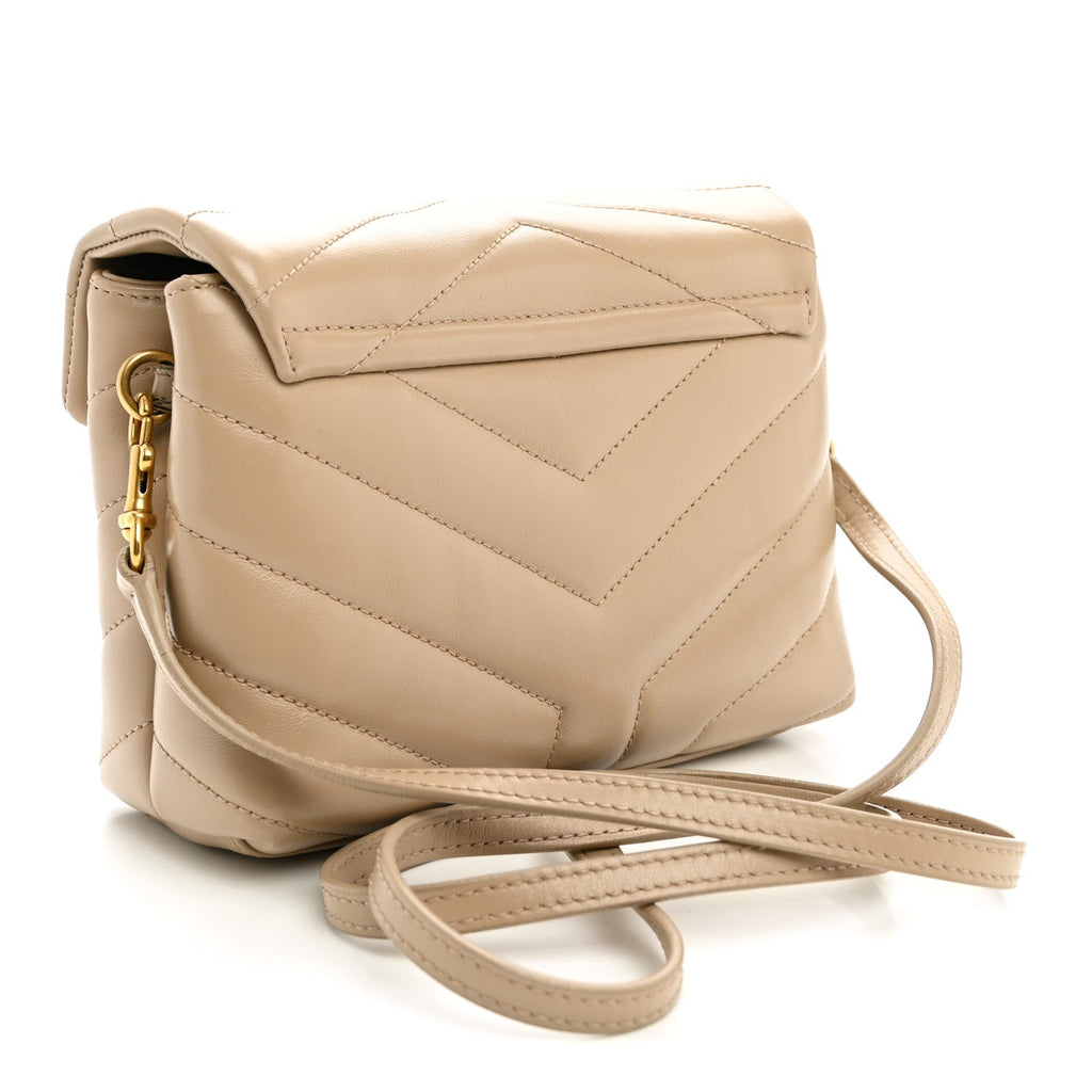 Saint Laurent Calfskin Y Quilted Monogram Toy Loulou Crossbody Bag Dark Beige