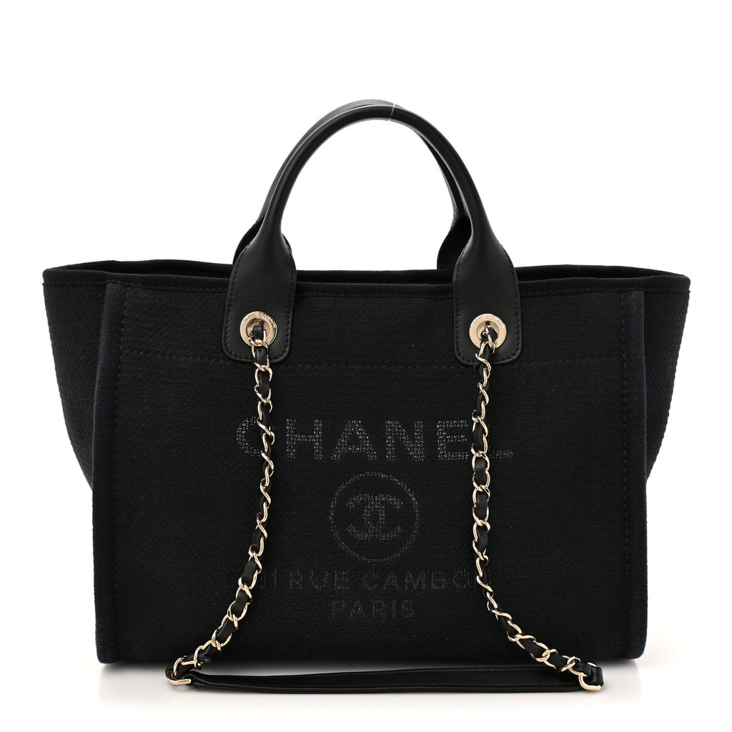 CHANEL Small Deauville Tote Black Canvas - Front View