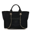 CHANEL Small Deauville Tote Black Canvas - Front View