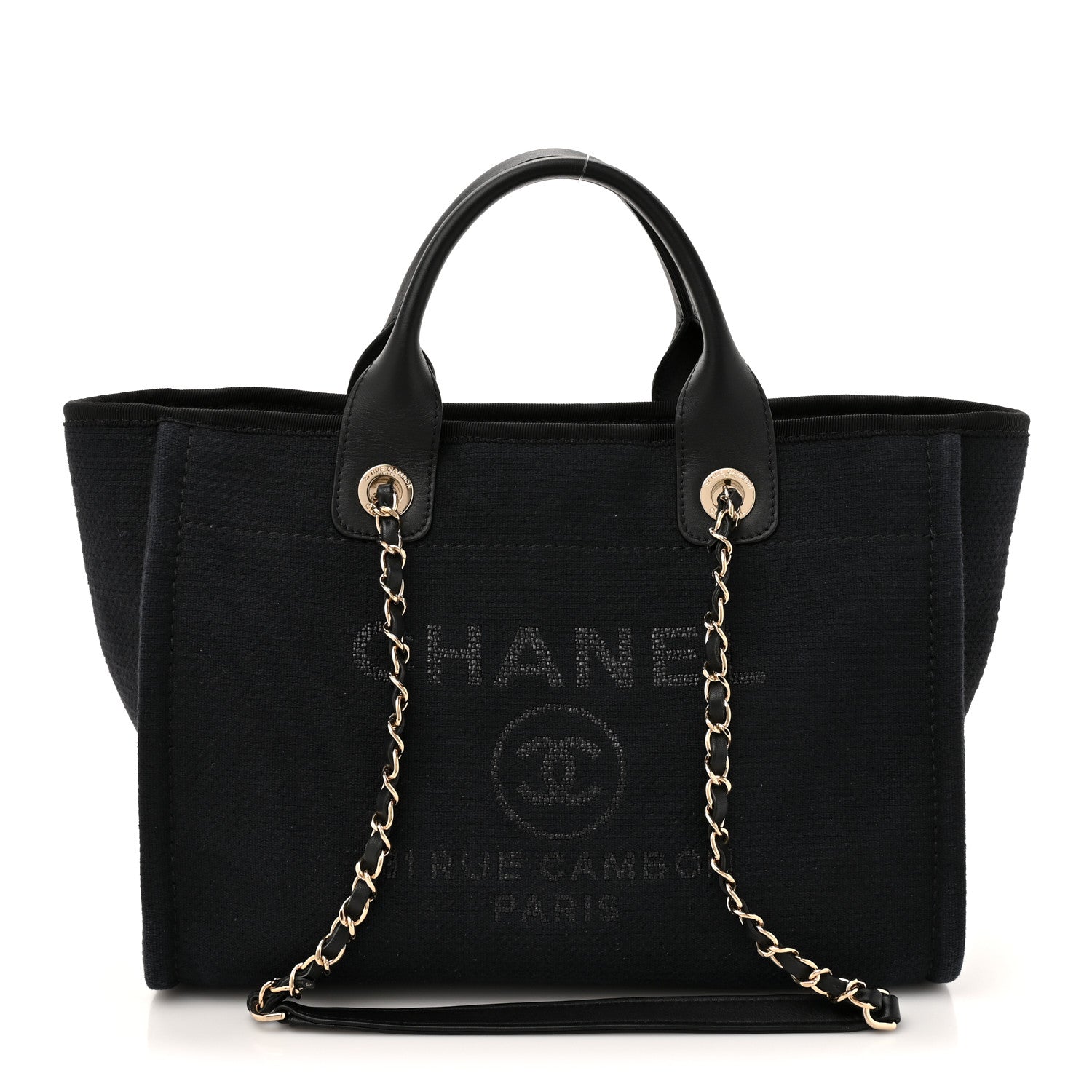 CHANEL Small Deauville Tote Black Canvas - Front View