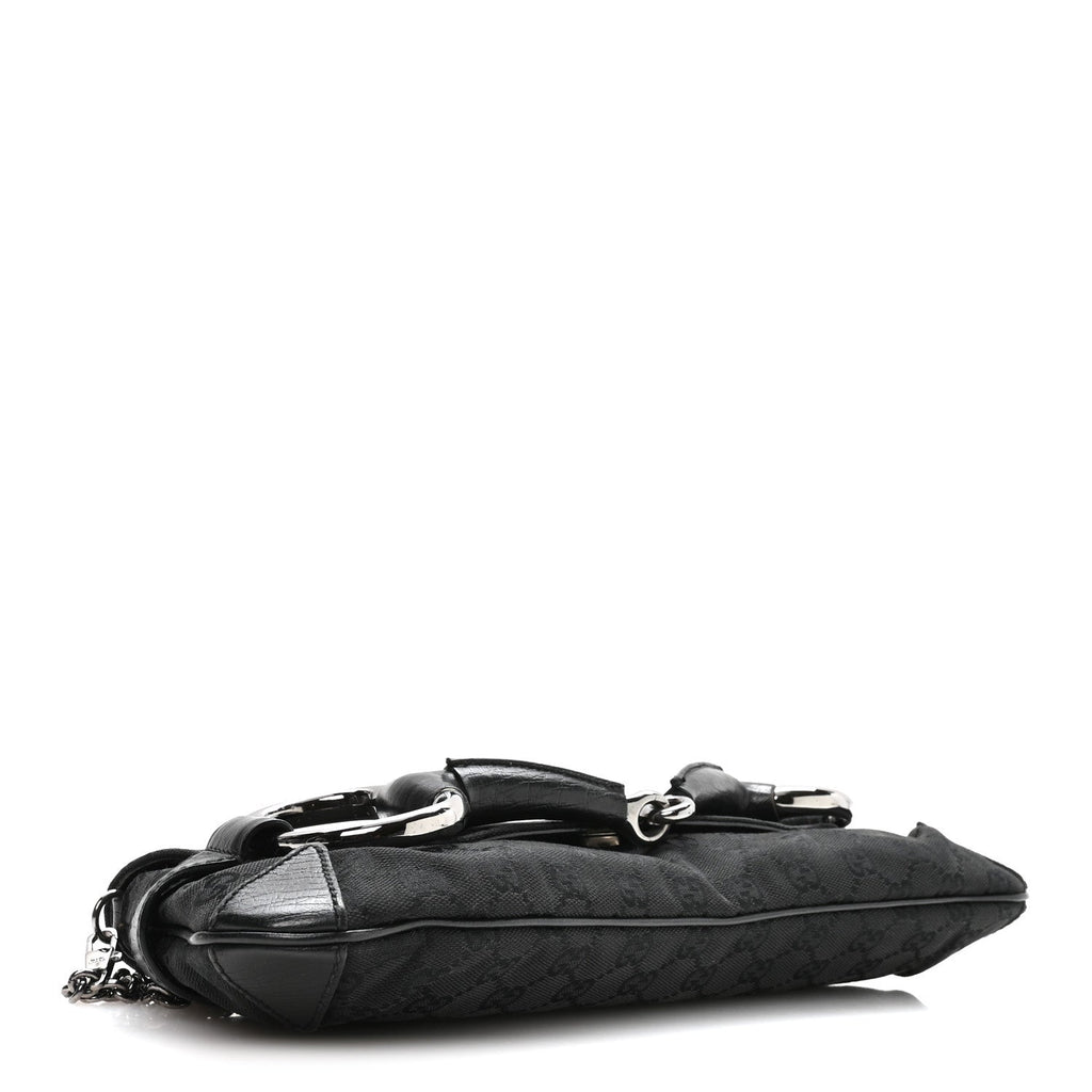 Gucci Monogram Horsebit Chain Clutch Black