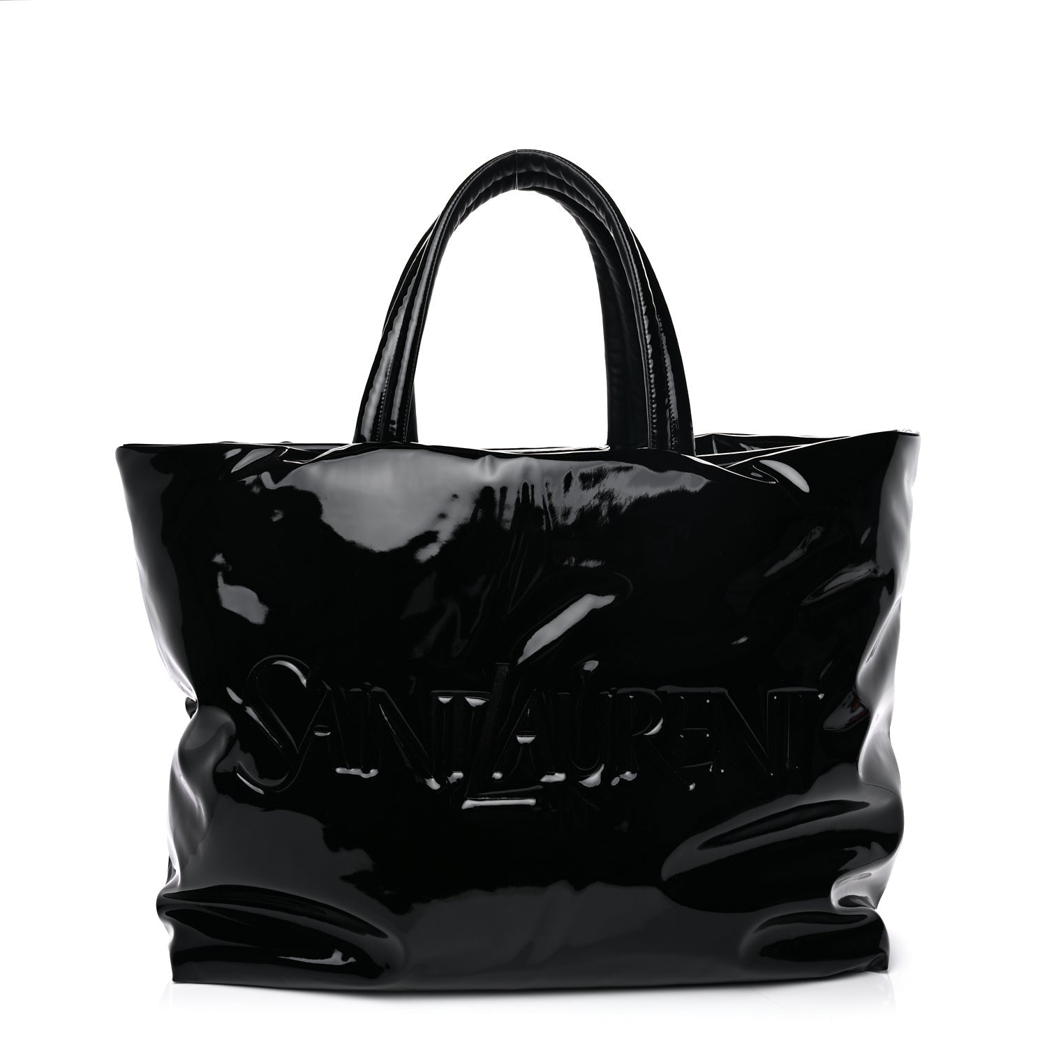 Saint Laurent Patent Wide Puffer Maxi Tote Black