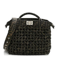 Fendi Fabric Jacquard FF 1974 Woven Knotted Mini Peekaboo I SEE U Satchel Tobacco Moro