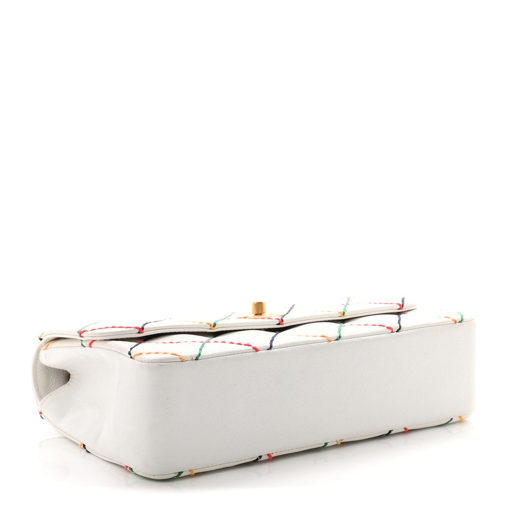 Chanel Calfskin Rainbow Stitched Medium Flap White Multicolor