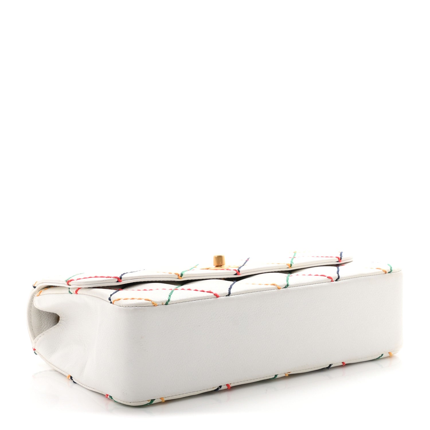 Chanel Calfskin Rainbow Stitched Medium Flap White Multicolor