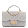 Chanel Lambskin Quilted Mini Top Handle Rectangular Flap Grey