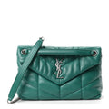 Saint Laurent Lambskin Quilted Small Loulou Puffer Monogram Chain Satchel Green Field