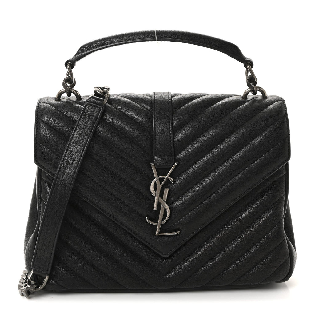Saint Laurent Sheepskin Matelasse Chevron Monogram Medium College Bag Black