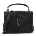 Saint Laurent Sheepskin Matelasse Chevron Monogram Medium College Bag Black